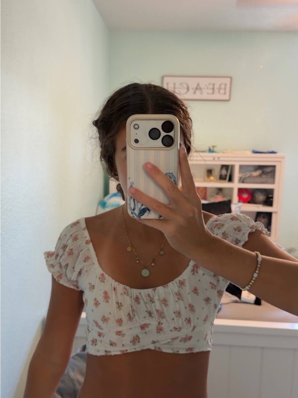 KatieJ NYC Crop Top - White with Pink Floral